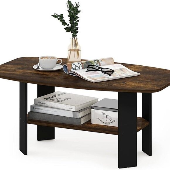 NEW Simple Design Coffee Table, Amber Pine/Black - Picture 1 of 5